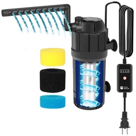 AquaMiracle Aquarium Filter for Green Water, U - V Fish Tank Filters with Timer (4/8/12/24 Hrs), Dual Mode (Aeration/Rainfall) Fish Filter for 10-40 Gallon Tanks, Flow Rate and Direction Adjustable