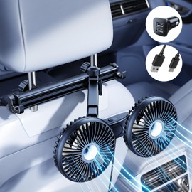 nediea Car Fan For Rear Seat with Extension Arm Foldable Bracket, Adjustable Dual Head USB Cooling Fans For Car Seat, 3 Speeds and 360 Degree Rotatable Car Seat Fans For Passengers, Kids, Pets