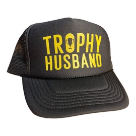 Trophy Husband Snapback Trucker Hat for Men or Women, Vintage Fit with Funny Novelty Graphic, Custom Mesh Cap Black
