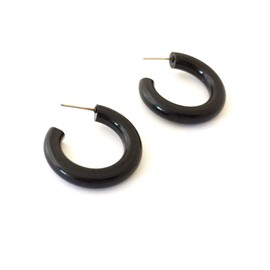 Black Hoop Earrings | Jet Black Hoops | vintage lucite tube hoop earrings - TUB-BK-2