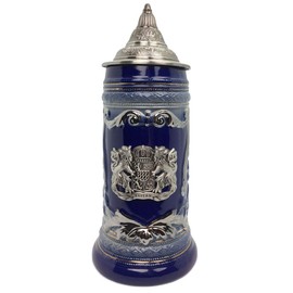 German Themed Beer Stein With Lid, 0.6 L Oktoberfest Beer Mug For Men & Women, Bier Krug Bayern Lion Coat of Arms, Beer Gifts for Men | Oktoberfest Haus