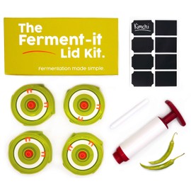 Grow Your Pantry Fermentation Lids: 4 Pieces of Mason Jar Lids That Fit Wide Mouth Mason Jars, 1 Pump, 1 Sticker and Pen Set, and 1 Recipe Booklet as Part of Your Fermentation Kit