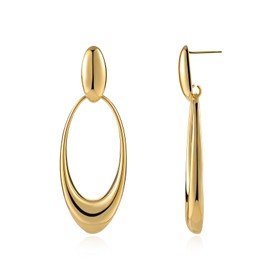 FOJDPAS 14k Gold Plated Big Chunky Drop & Dangle Earrings for Women Trendy, Hypoallergenic Gold Nickel Free Earrings with Two Tone Jewelry Gift (Oval earrings)