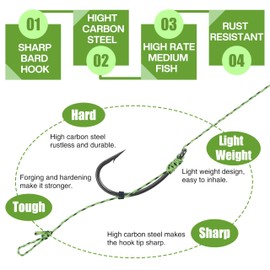 Carp Fishing Hair Rigs Kit - 12pcs Braided Thread Line Curved Barb Hook High Carbon Steel Hook Rolling Swivel Boilies Carp Fishing Rigs