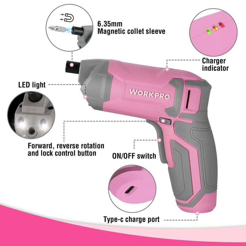 WORKPRO Powerful 3.6V Cordless Electric Eccentric Screwdriver Set with 240