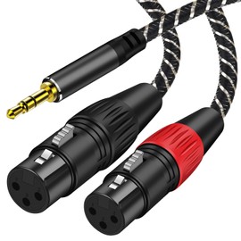 Dual XLR Female to 3.5 mm TRS Stereo Microphone Cable, 2 XLR Female to 1/8 inch TRS Stereo Y Splitter Patch Cable, Nylon Braided, for Mix Speaker and Amplifer 3.3 Feet