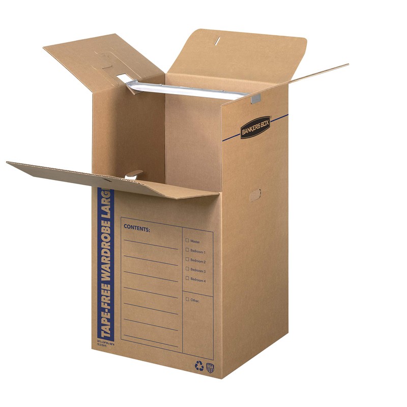 Bankers Box Tall Wardrobe Box 3 Pack, Tape-Free Design, 24-in