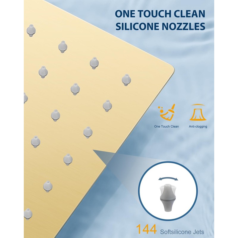 KINLIV 12 Inch Brushed Gold Rain Shower Head with Extension