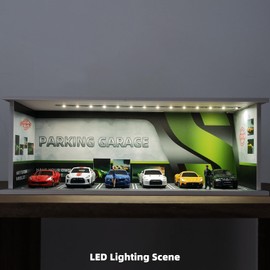 kivcmds Display Case for Hot Wheels,1/64 Scale Matchbox Toy Car Stackable Diorama Garage,Storage Parking for Monster Trucks with LED Light and Acrylic Cover(Green S)