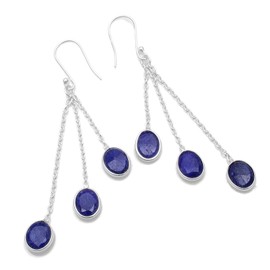 Silver Palace 925 Sterling Silver Natural Blue Sapphire Drop Dangle Earrings for Women