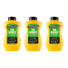 Plochman’s The Works Yellow Mustard, Fully Loaded with Chicago Hot Dog Flavors, 15 Ounce Bottle, 3-Pack