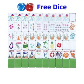 Boutique Large Print Mahjong Set 160 Tiles With Arabic Numerals Hand Engraved Western American Mahjong Tiles CollectionSize: 1.24*0.90*0.63 Inch, Color: Ocean Green