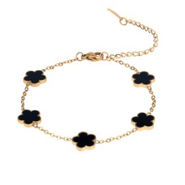 KEYUN 18K Gold Plated Bracelets for Women Trendy Link Clover Bracelet Fashion Jewelry for Women Black