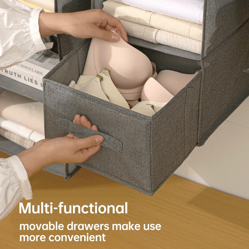 FALSKT Wardrobe Hanging Storage with Removable Drawer 3 Shelves Hanging