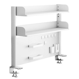 YIQIFLY Clamp on Desk Organizer Shelf, Adjustable Desktop Bookshelf Storage Shelves with Pegboard Tabletop Shelf for Office Accessories, Gaming Devices, Dorm Desk (White, 80x95cm（31.5x37.4in）)