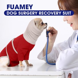 FUAMEY Surgery Suit for Dogs Male Female, Puppy Cone Alternative Anti Licking Body Suit Post Surgery, Surgical Onesie Male Neuter, After Spayed Dog Recovery Suit, Chihuahua (Red, XS)