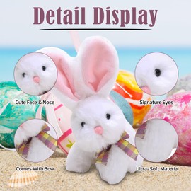 Made By Aliens Fluffy Easter Bunny Stuffed Animal with Bow – Plush Bunny Toy Cute Huggable Rabbit for Kids & Adults on Easter – 6-inch (White)