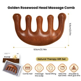 Golden Rosewood Head Massage Comb – Wooden Gua Sha Tool for Manual Lymphatic Drainage – Meridian Head Massage Comb & Scalp Stimulator – Relieves Tension, Boosts Sleep, for Hair Care & Relaxation
