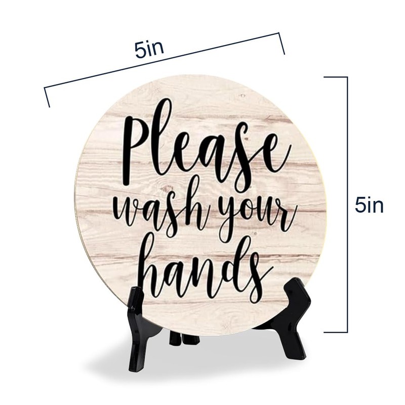 Round Please Wash Your Hands, Light Wood Color Bathroom Table