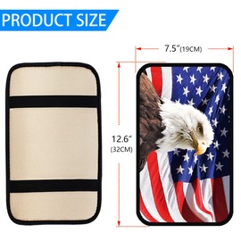 AUCELI American Flag Car Center Console Pad, PU Leather Waterproof Armrest Cushion, Universal Vehicle Seat Box Cover Protector, Auto Patriotism Interior Decoration Accessories for SUV Truck (Style D)