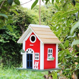 CEDAR ALPHA Hanging Birdhouse Country Cottage Birdhouse Decorative Garden, Solid Made for Bluebirds, Sparrows, Chickadees and Purple Martins, Red