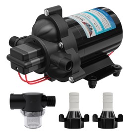Leisure Coachworks Fresh Water Pump, 12V DC Self Priming Diaphragm Water Pump, 3.5 GPM with Adapters, Strainer Filter for RV, Yacht, Garden, Camper (3.5 Diaphragm)