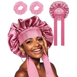 Satin Hair Cap Sleeping for Women, Double Sided Silk Bonnet Bonnet Sleep Cap for the Night for Women with 2 Silk Hair Bobbles Protect Hair Cap Sleep Cap Hair