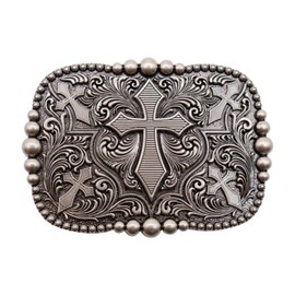 Men Western Fashion Belt Buckle Antique Silver Metal Religious Style Cross Religious Style