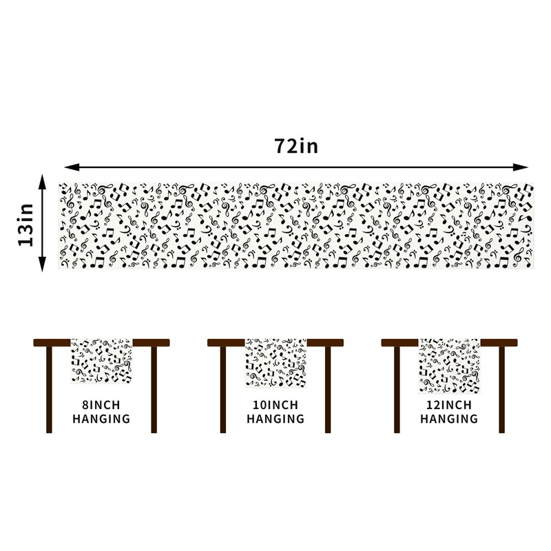 Linen Musical Notes Table Runner Black and White Musical Notes