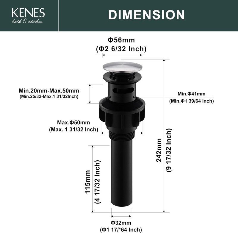 KENES Bathroom Sink Drain Stopper Pop up Sink Drain with