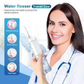 JNGOODS Mini Cordless Portable Water Flosser Oral Irrigator Water Teeth Cleaner Pick, Telescopic Water Tank, 4 Modes & IPX7 Waterproof, Home & Travel Water Flossers for Teeth, Braces Bridges Care.