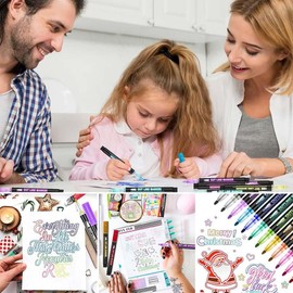 Dreamy Sparkle Dual-Line Contour Pen,Coloring Lightstick Graffiti Highlighter Pens,Dual Tip Brush Pens,Vibrant Paint Markers,Children's Drawing Markers,Felt Tip Colouring Pens For Art & Crafts (24PCS)