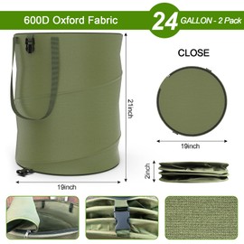 Sprinia 2-Pack 24-Gallon Collapsible Pop-Up Trash Cans – Durable 600D Oxford Cloth Waste Bags for Camping, RV, and Gardening (Green)