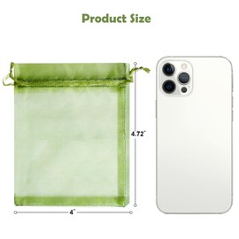Hopttreely Hopttreely 100Pcs Organza Bags, 4 x 4.72 inch Candy Mesh Gift Bags, Olive Green Satin Drawstring Organza Pouches Jewelry Watch Bags Small Christmas Sachet Bags