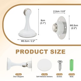 sourcing map Magnetic Door Stoppers Stainless Steel Door Stops, Wall Floor Mounted Doors Holder Keep Doors Open for Home Office Closet (White, Pack of 2)