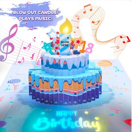 3D Musical Birthday Card, Blowable LED Light Candle, 3D Birthday Popup Cards with DIY 0-9 Numbers, Blow Out Led Light Candle, and Play Birthday Music Flash Happy Birthday Lights for Kids Men and Women