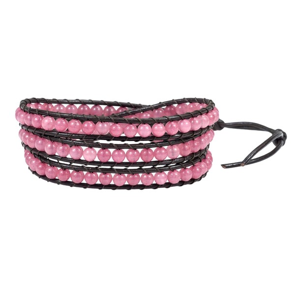 AeraVida Bohemian Multi Layer Pink Muse Rhodonite Gemstone Tribal Wrap