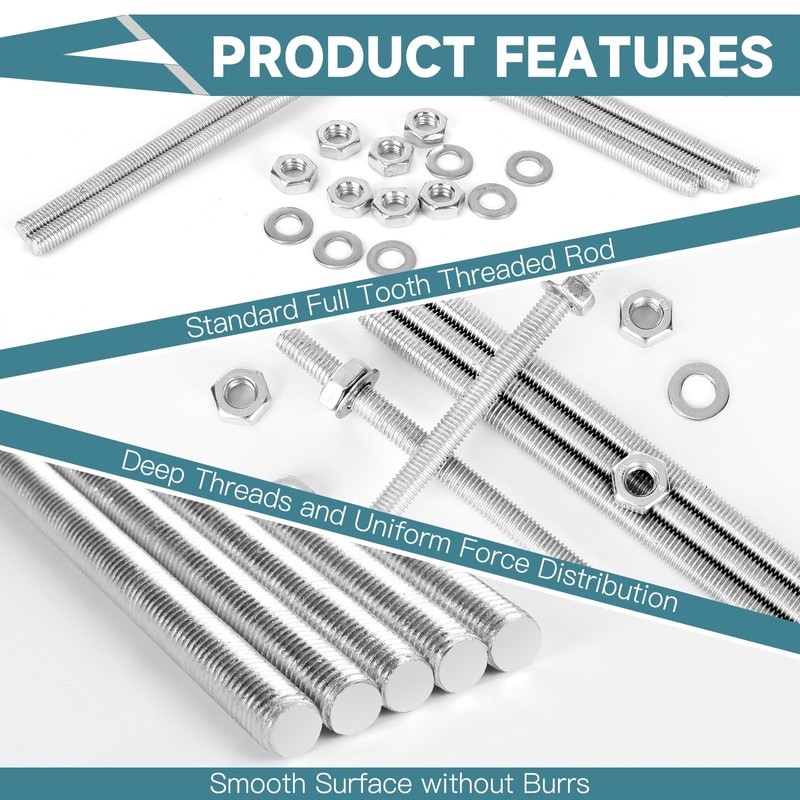 Pack of 5 Threaded Rods M8 x 200 mm, Threaded