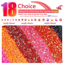 qiipii 6 Bags Colorful Rose & Red Series Resin Rhinestones for Bedazzling Crafting 3mm 4mm 5mm Mix Flatback Stones Gems Diamonds for Nails Face Eyes Makeup DIY Crafts Tumblers Bottles Clothing Phones