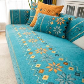 Nitoope Bohemian Style Sofa Cover, Chenille Couch Cover, Sofa Seat Cushion Cover, Sofa Protector, Non-Slip, Sofa Cover, 1, 2, 3-Seater Couch Cover, Simple and Beautiful Pattern, for Living Room