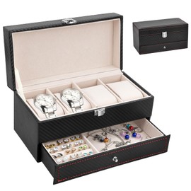 Watch Case, 4 Pieces, Watch Case, Accessories, 2 Tiers, Accessories, Storage Case, Jewelry Box, Watch Storage, Watch Case, Watch Holder, Collection Case, Small Items Organizer, Present, PU Leather,