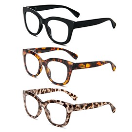 DXYXYO Blue Light Reading Glasses for Women 3 Pack with Spring Hinge, Oprah Style Oversized Square Computer Reader, 3.5 Diopter