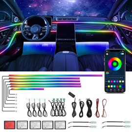 Dreamcolor Acrylic Interior Car Ambient Light Kit, Bphuny 18 in 1 593 LEDs Fiber Optic Multiple Modes Decoration Atmosphere Lights with Music Dynamic Rainbow Rhythm, RGB Neon Lights for All Cars