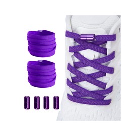 2 Pair Elastic No Tie Flat Shoe Laces for Kids and Adults - Elastic No Tie Shoelaces System, Purple+purple, X-Large