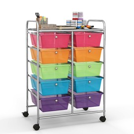 Giantex 10 Drawers Rolling Cart, Classroom Organizers, Storage Cart with Wheels, for Teacher Office Home School Supplies Tool Craft Art Paper