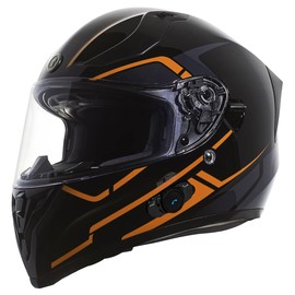 TORC T15B Blinc Wireless Integrated Full Face Motorcycle Helmet With Graphic, Gloss Black Rush Orange, X-Small