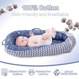 Baby Lounger - Infant Lounger for Newborn 0-24 Months, Breathable & Soft Baby Nest Cover, Portable Baby Bed for Home and Travel, Babies Essentials Gifts - Blue