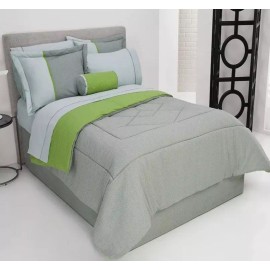 Competition Edredón Polo Matrimonial C/sábanas 9 Piezas Competition Color Verde/gris Diseño De La Tela Rayado