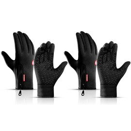2 Pair Winter Touch Screen Water Resistant Windproof Gloves - Color: Black&Black, Size: S