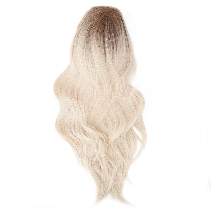 Gradient Blonde Brown Long Curly Wig Women Heat Resistant Synthetic